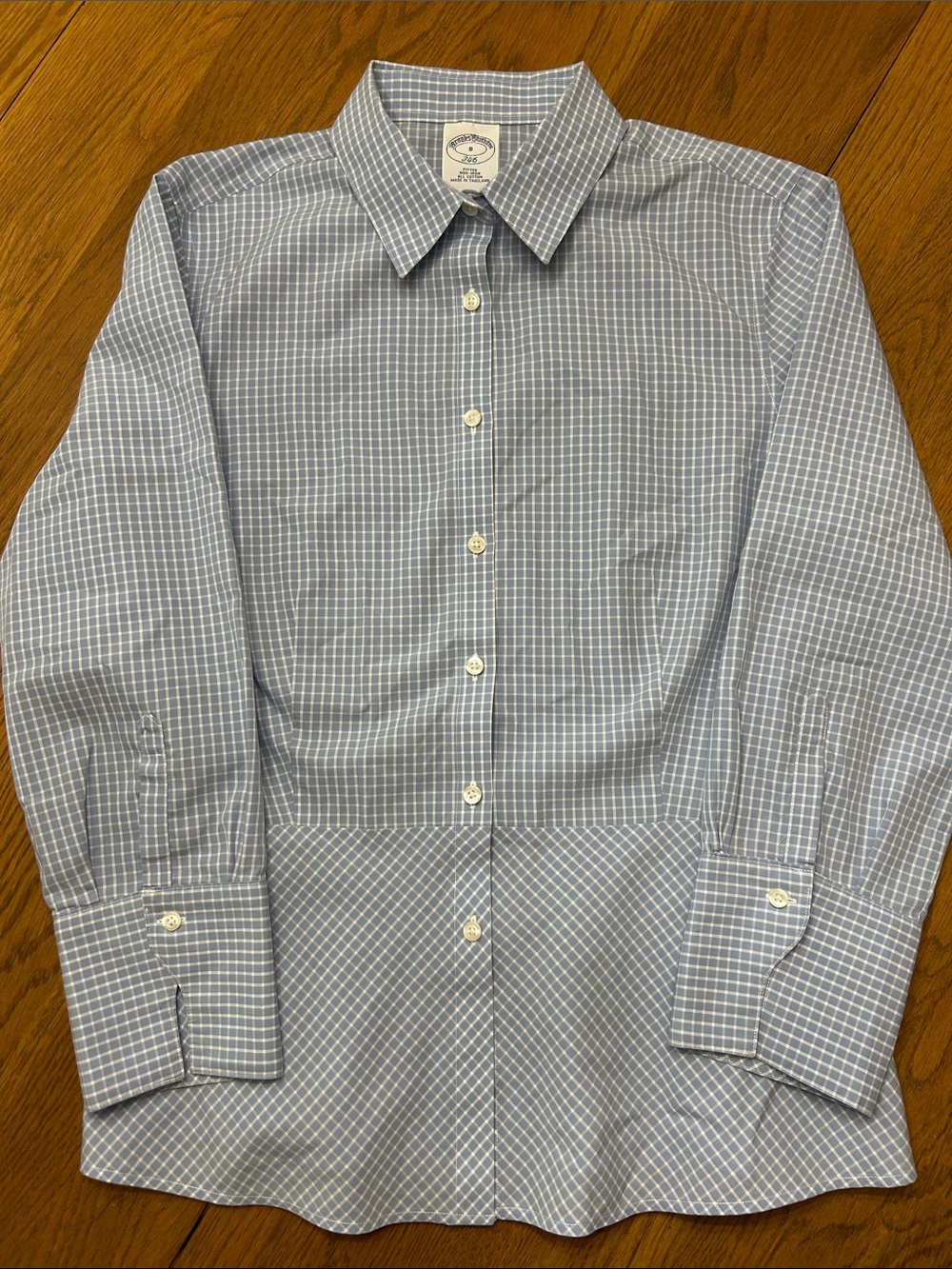 Brooks Brothers Women Blue and White Check Button-Down Shirt Size 8